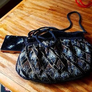 Beaded black purse and compact
